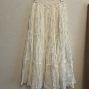 Lucky Brand Cream Pleated Tiered Maxi Skirt